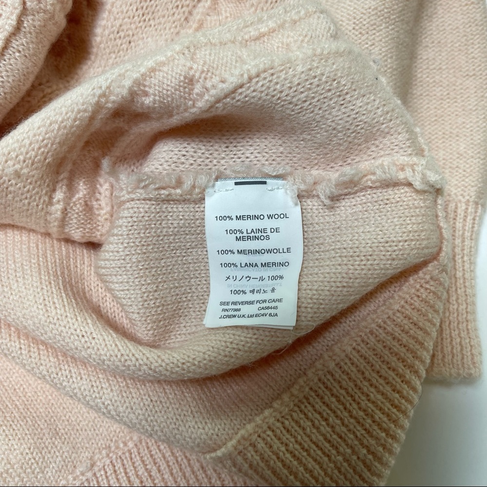 J. Crew CableKnit Crew Neck Fringe Pink Wool Sweater Size Medium B2431 - Picture 4 of 8